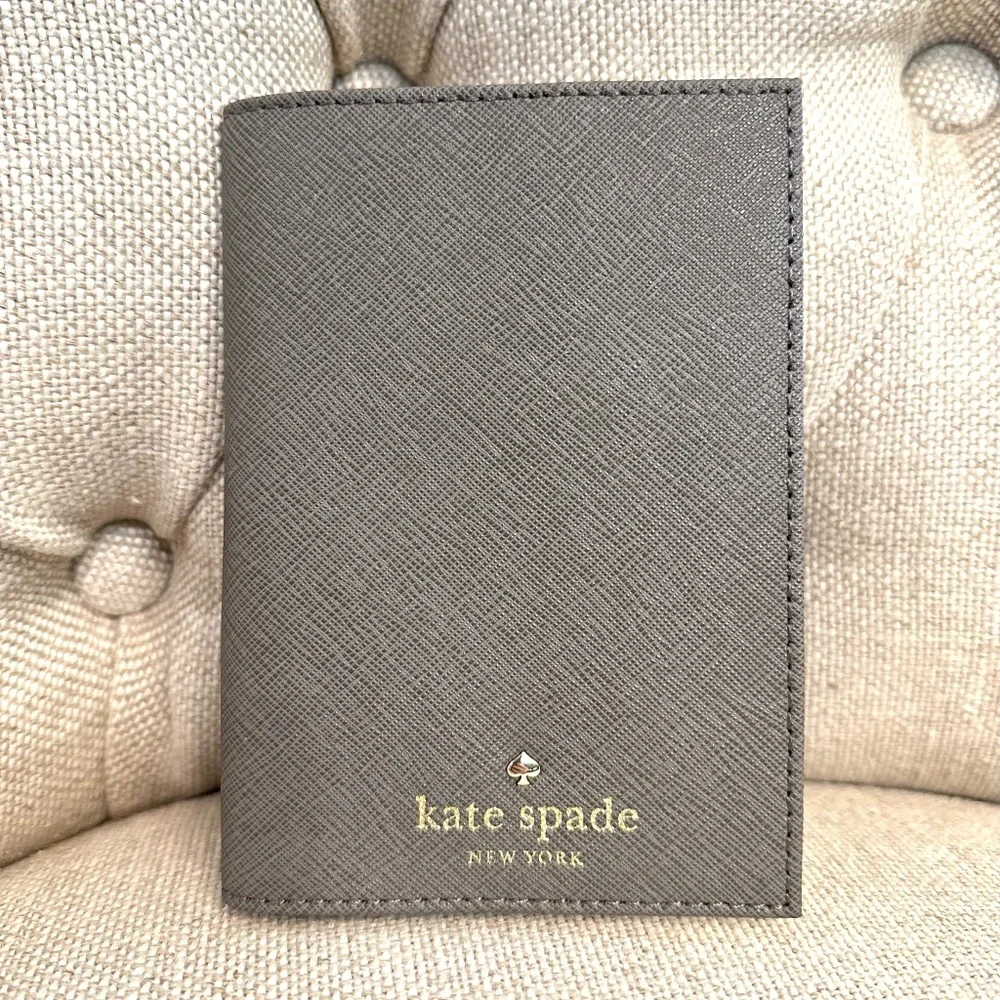 NEW Kate Spade Mikas Pond Slim Passport Holder Case WLRU1811 Leather Cliff Grey